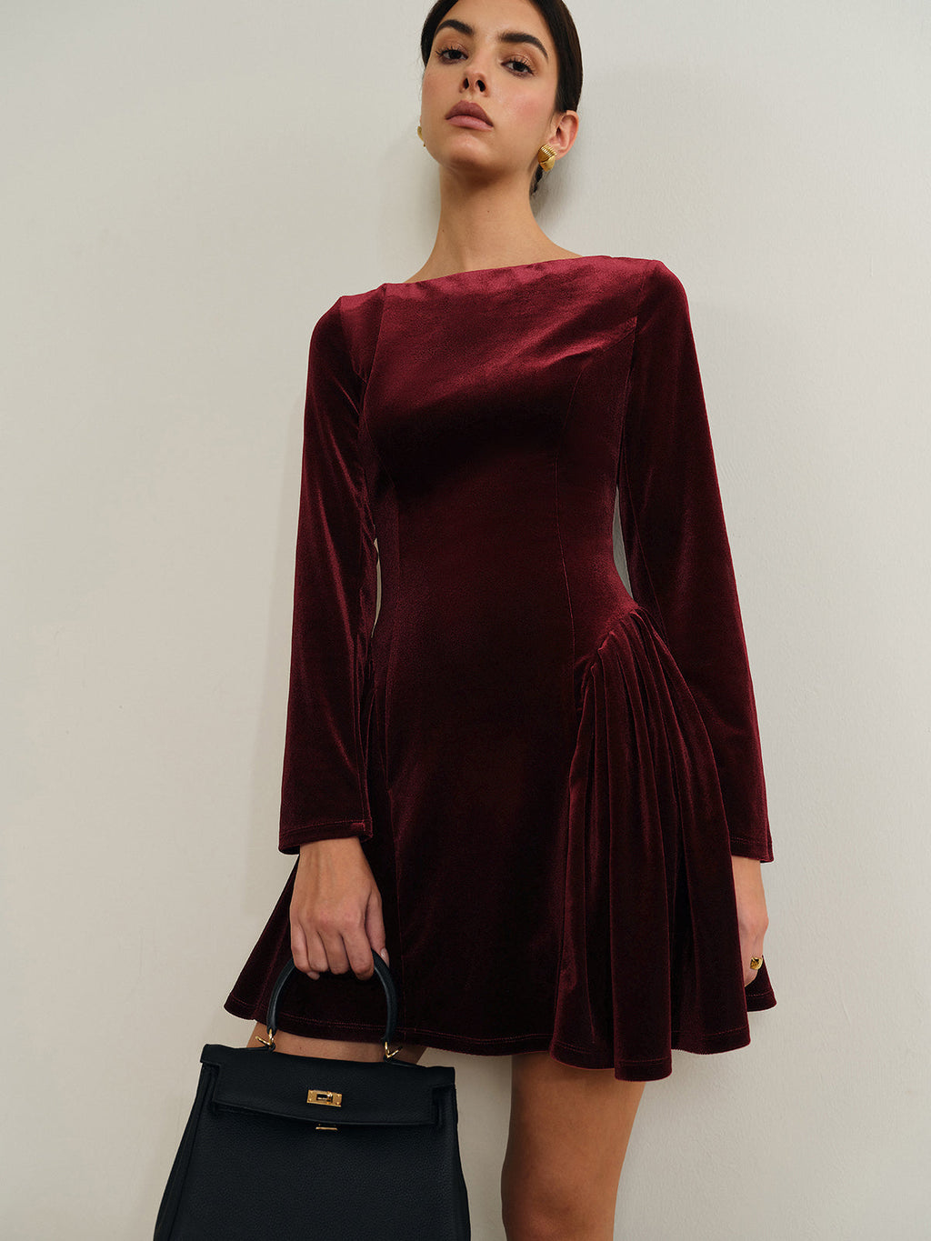 Pleated Velvet Mini Dress