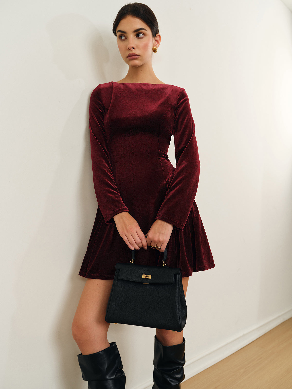 Pleated Velvet Mini Dress