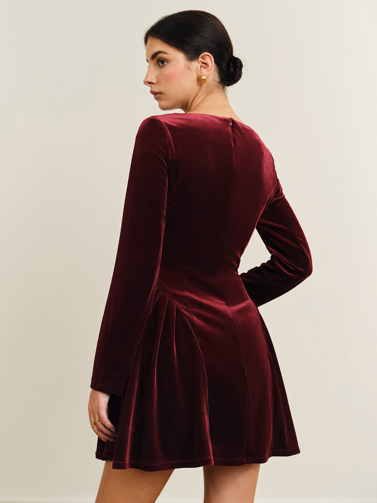 Pleated Velvet Mini Dress