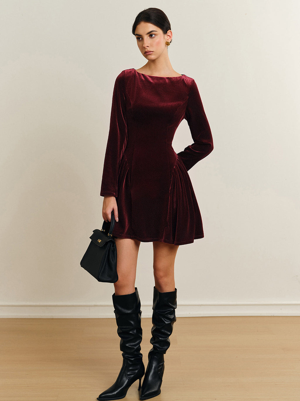 Pleated Velvet Mini Dress