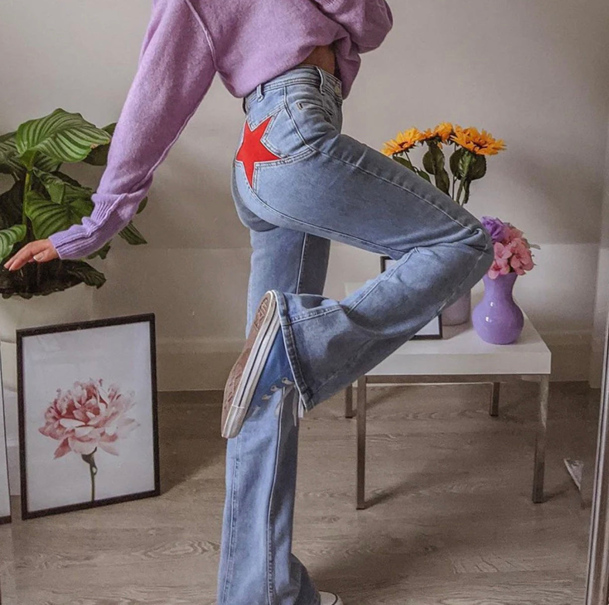 High-Waist Front Seam Flared Jeans