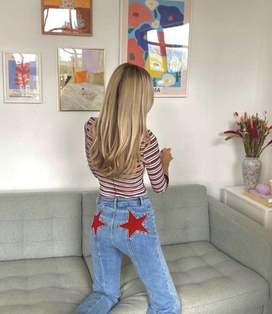 High-Waist Front Seam Flared Jeans
