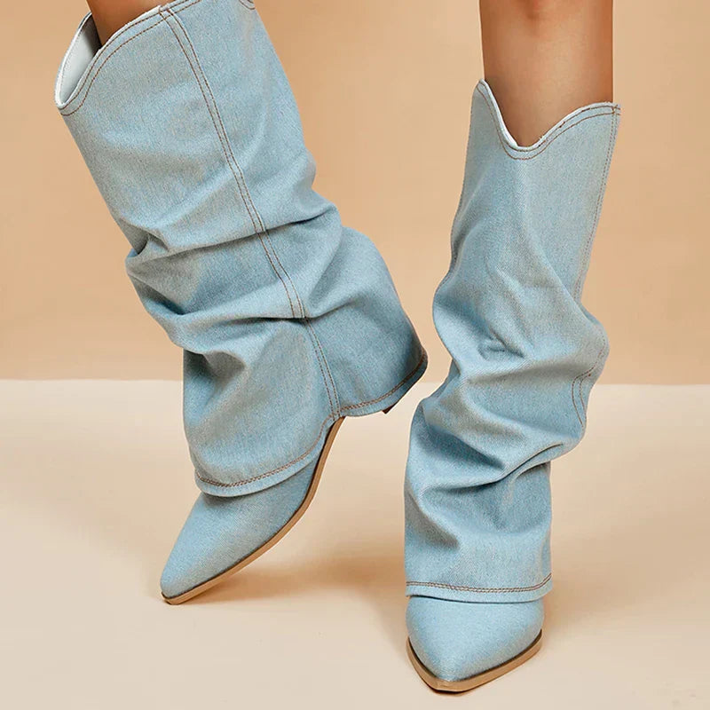 Denim Knee-High Boots