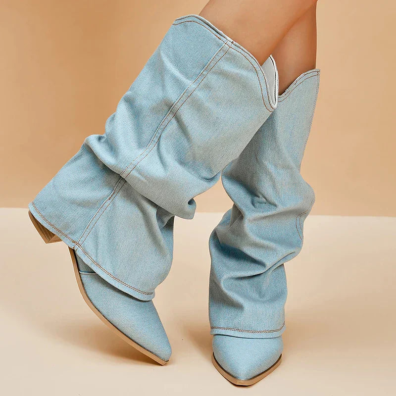 Denim Knee-High Boots