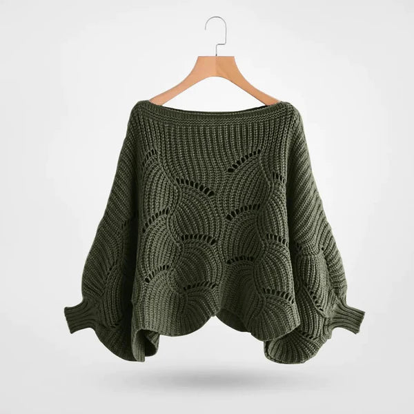Textured Openwork Puff Sleeve Sweater