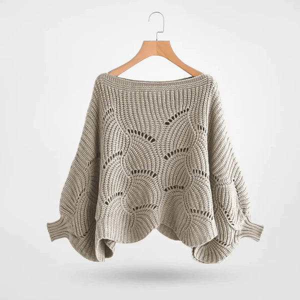 Textured Openwork Puff Sleeve Sweater