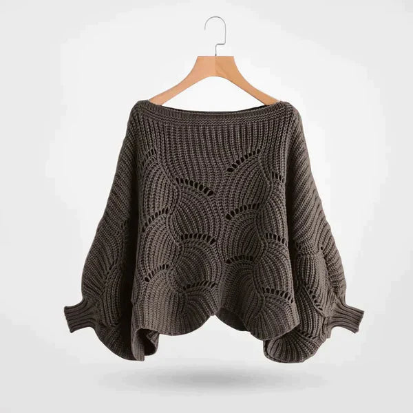 Textured Openwork Puff Sleeve Sweater