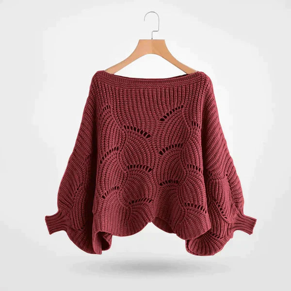 Textured Openwork Puff Sleeve Sweater