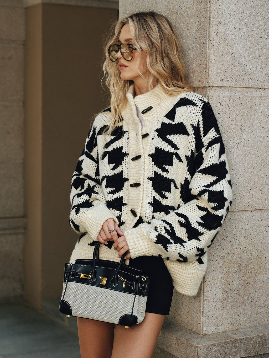 Houndstooth Toggle Cardigan