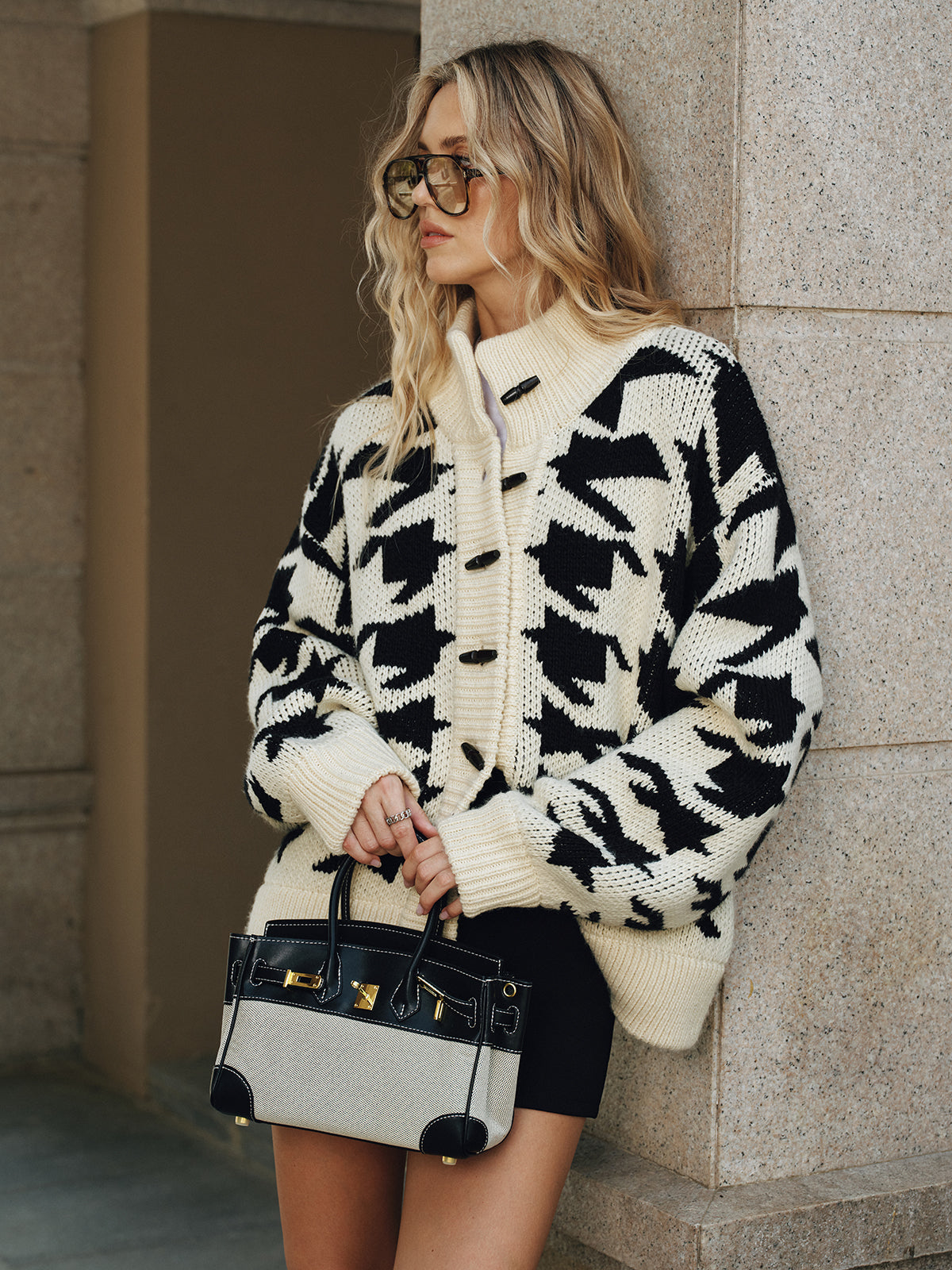 Houndstooth Toggle Cardigan