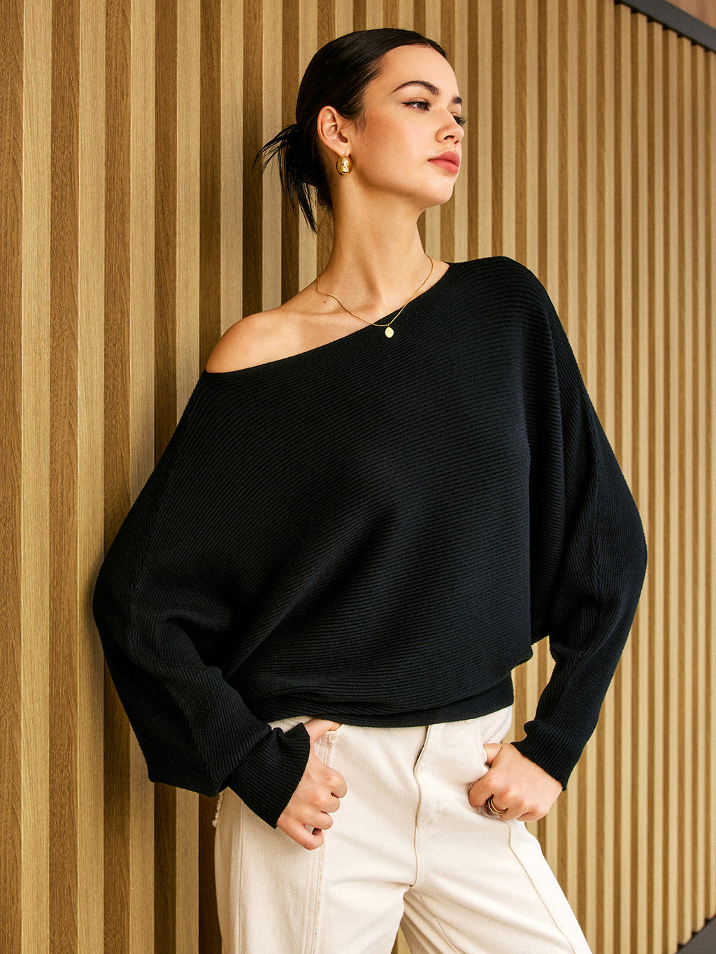 Ribbed Off-Shoulder Sweater