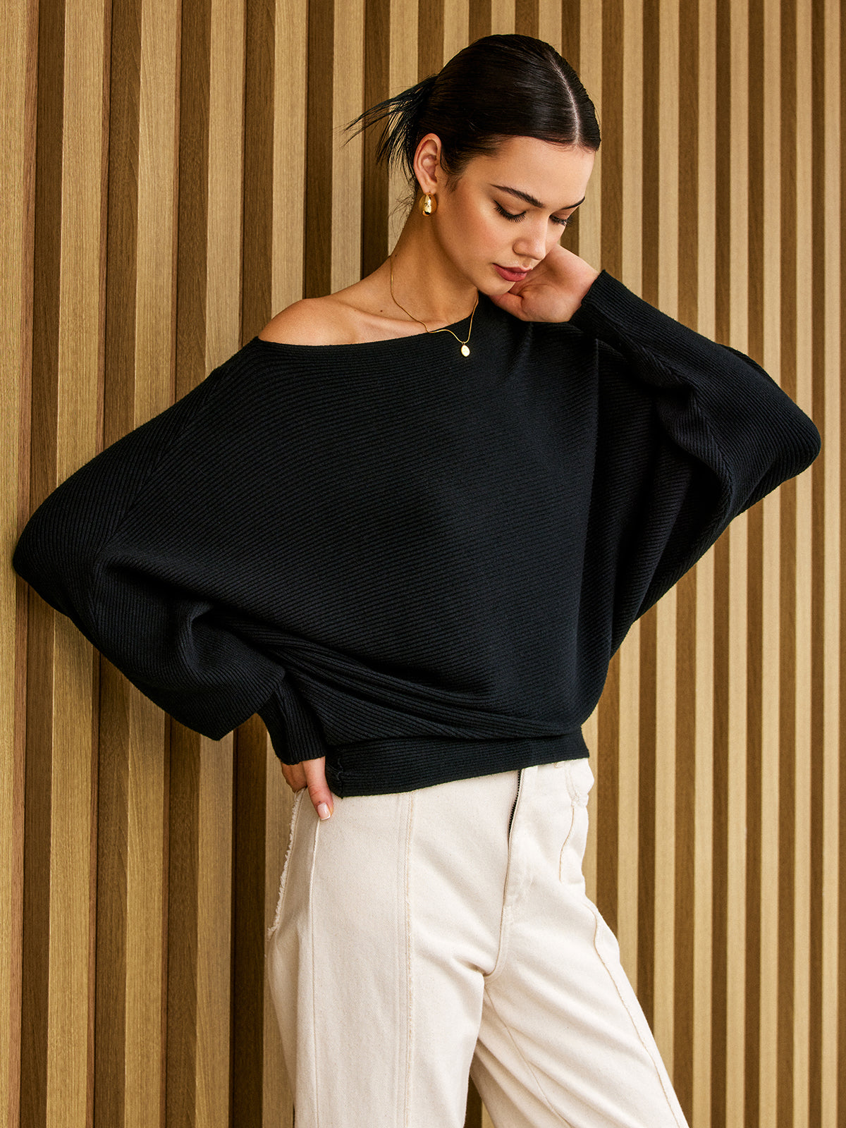 Ribbed Off-Shoulder Sweater