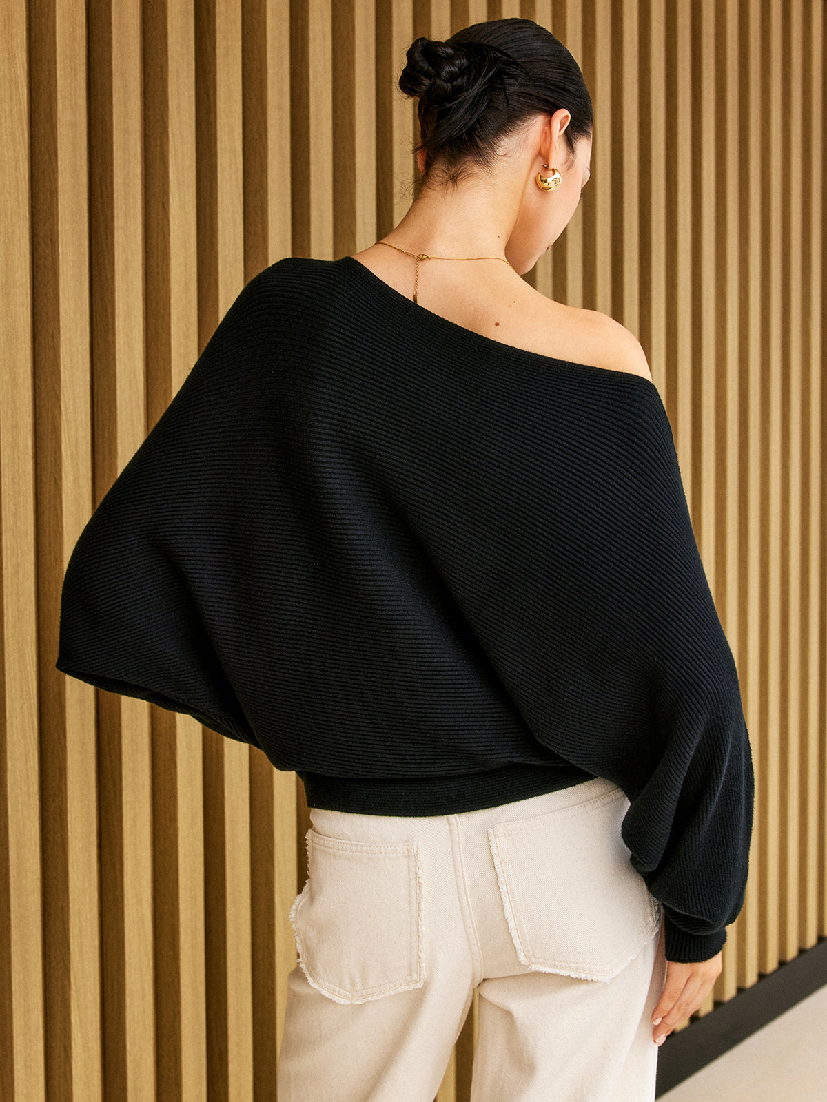 Ribbed Off-Shoulder Sweater