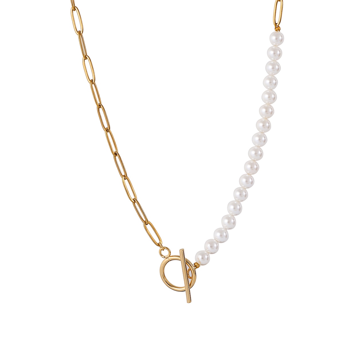 Paperclip Pearl Toggle Necklace
