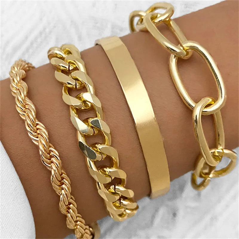 Gold Four Piece Bracelet Set