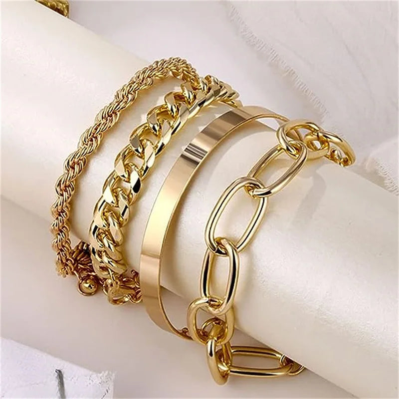 Gold Four Piece Bracelet Set