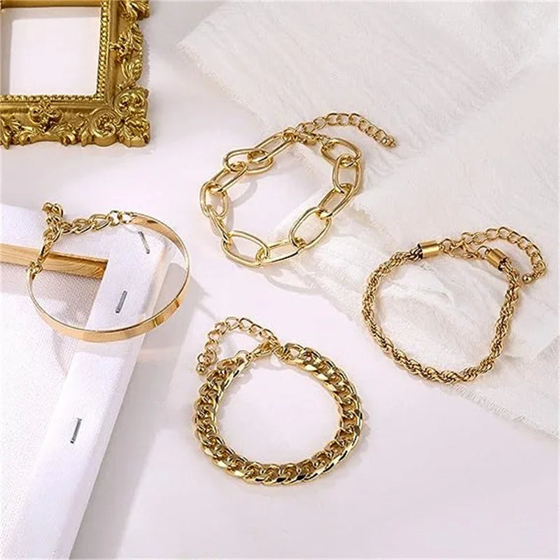 Gold Four Piece Bracelet Set