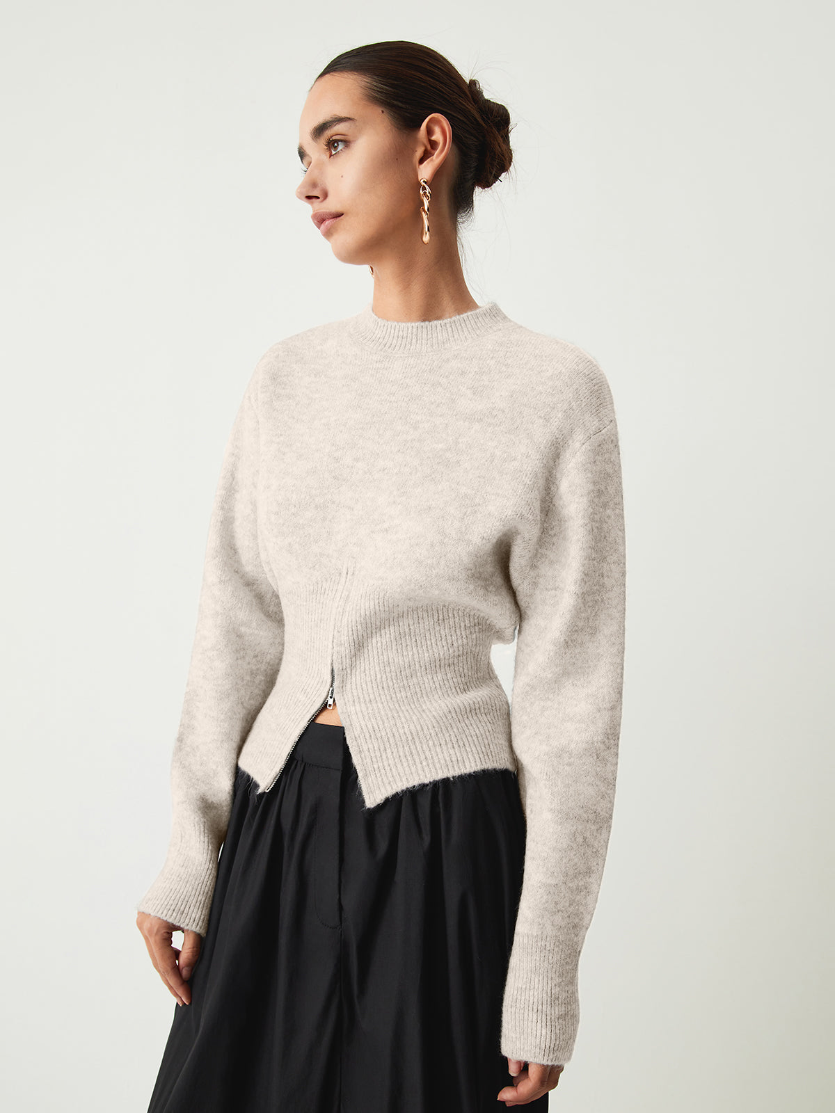Ribbed Half-Zip Knit Sweater