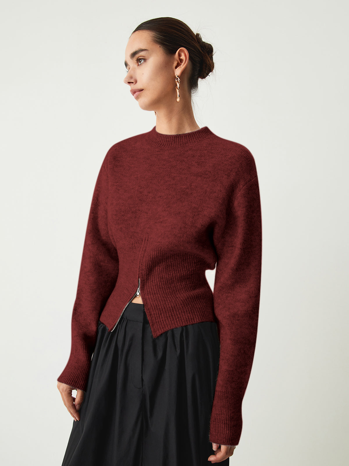 Ribbed Half-Zip Knit Sweater