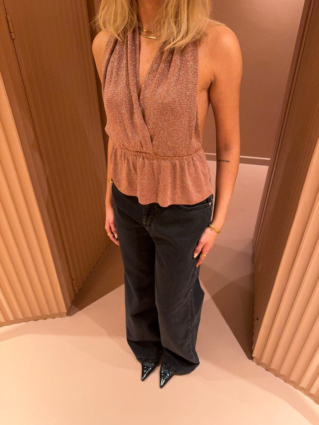 Shimmer Peplum Halter Top