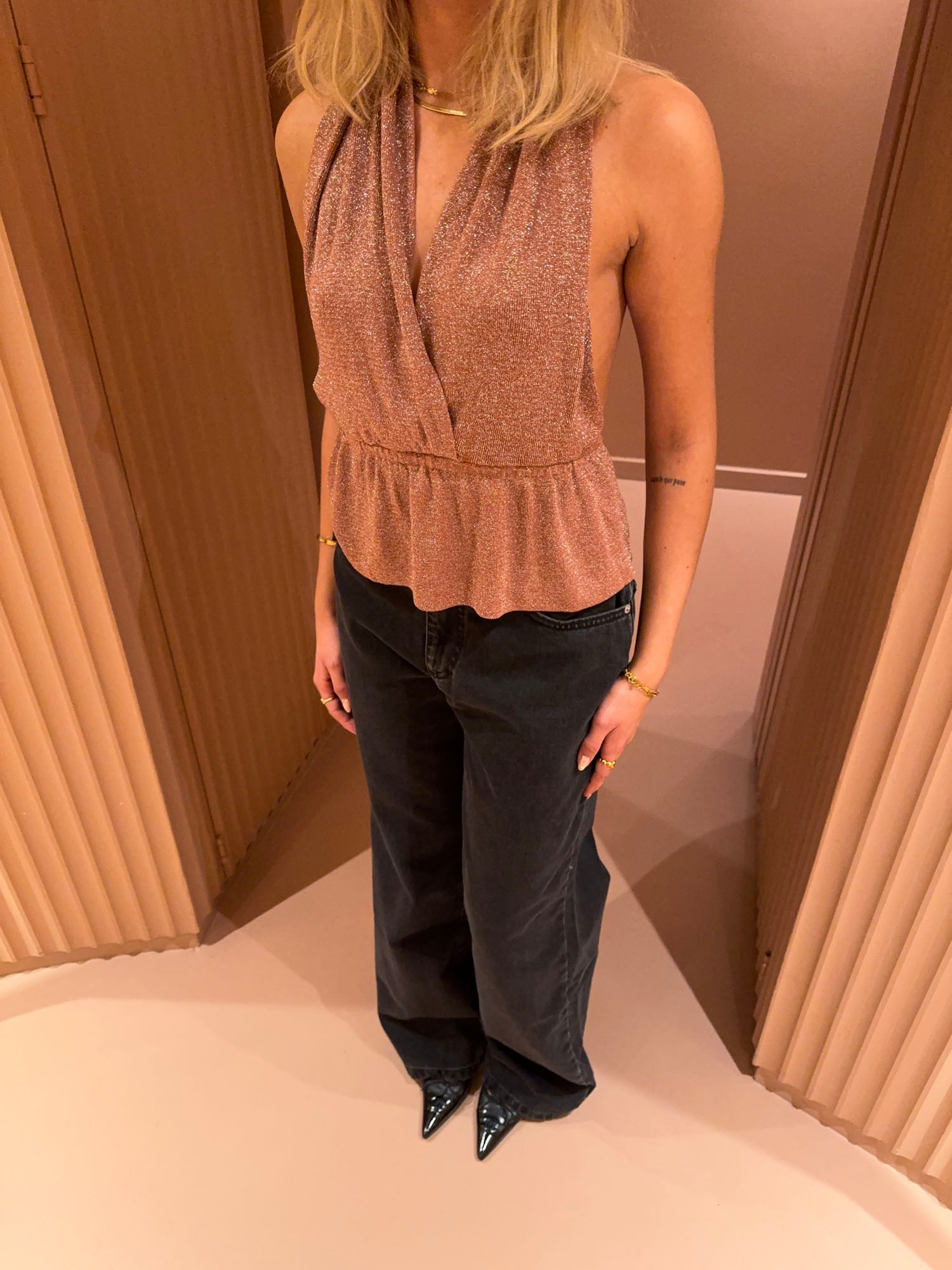 Shimmer Peplum Halter Top