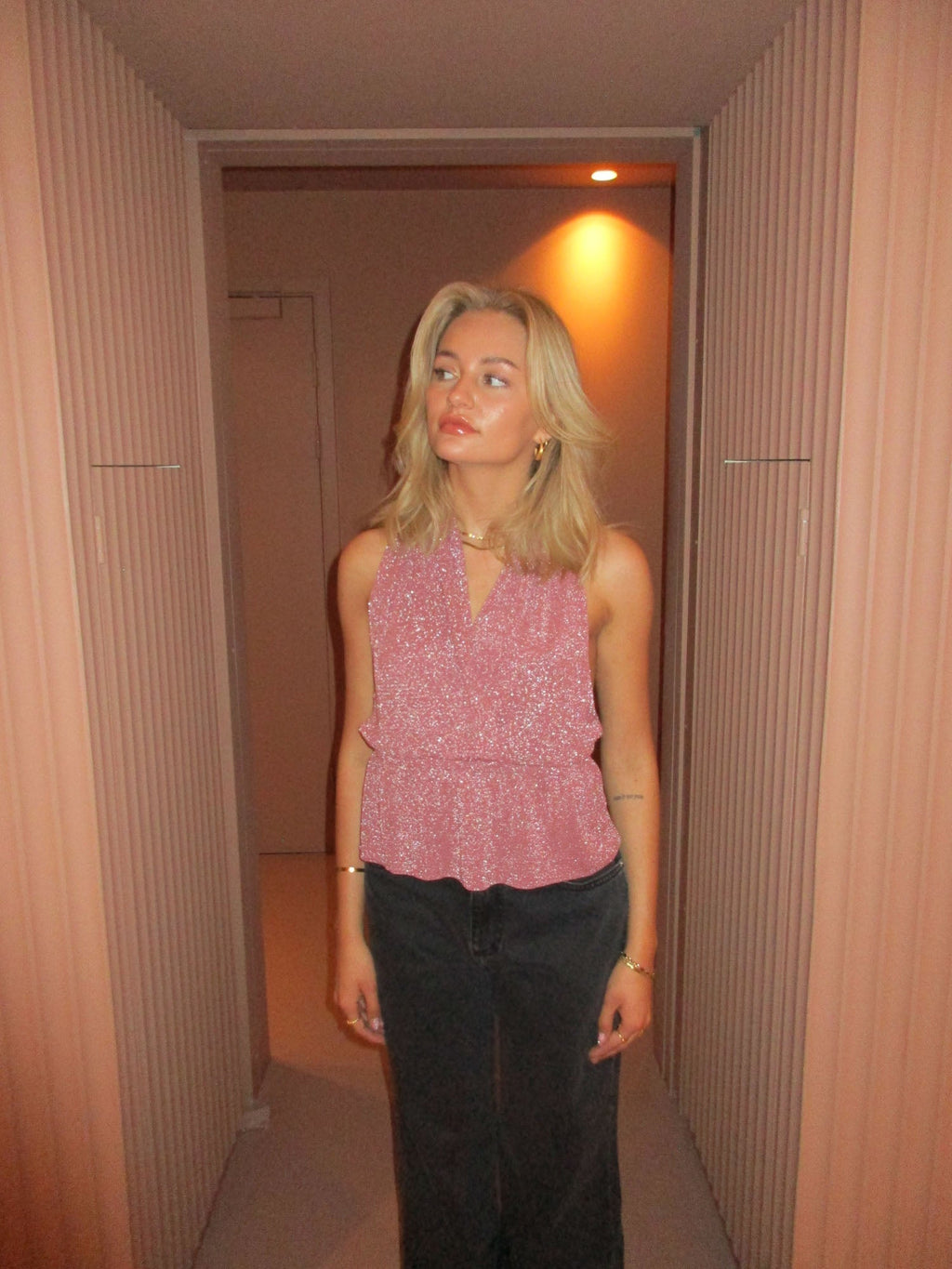 Shimmer Peplum Halter Top
