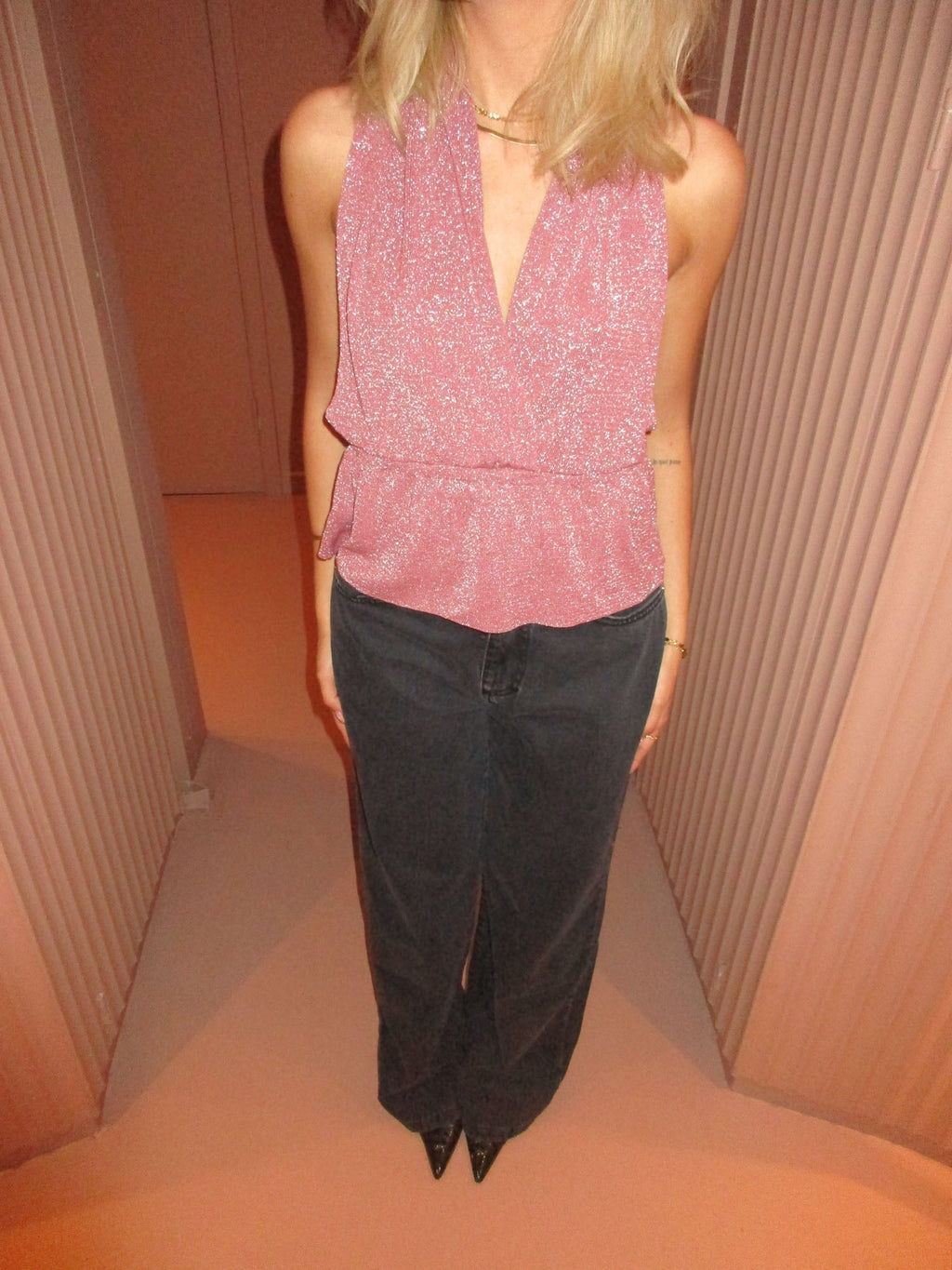 Shimmer Peplum Halter Top