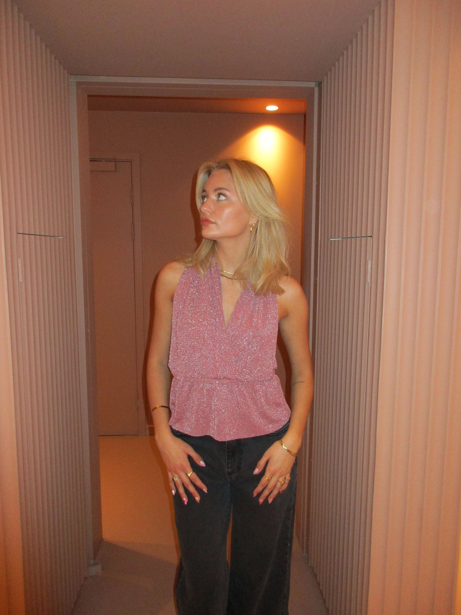 Shimmer Peplum Halter Top