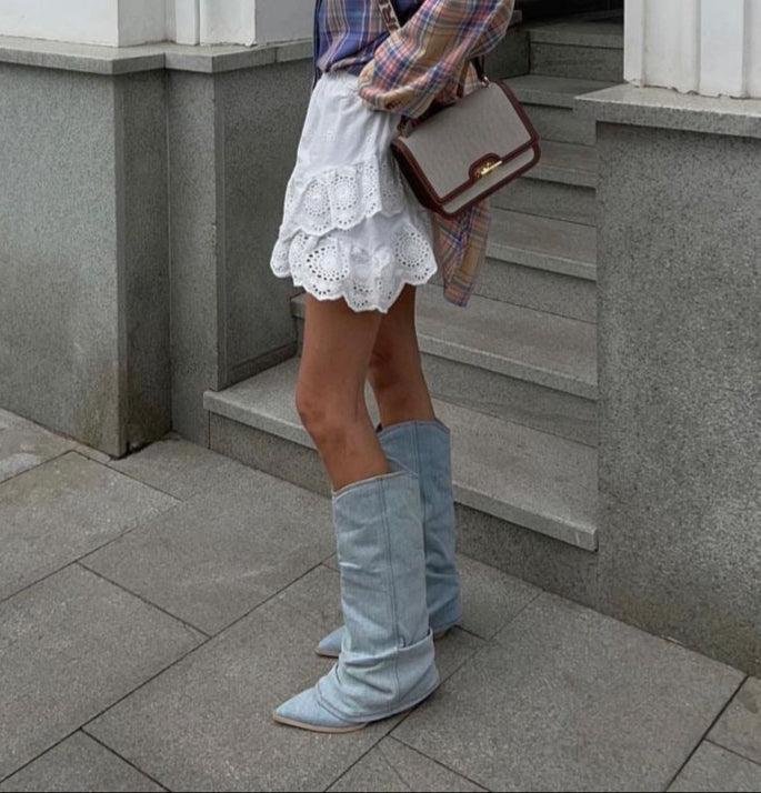 Denim Knee-High Boots