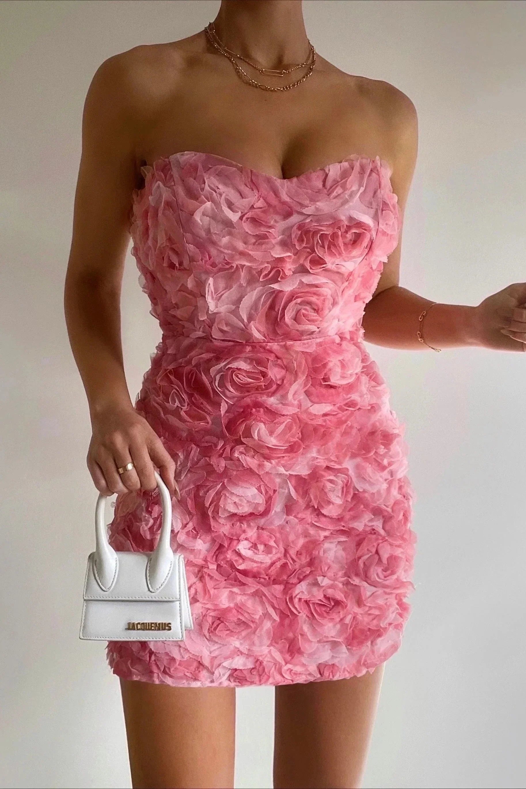 Rosette Strapless Mini Bodycon Dress