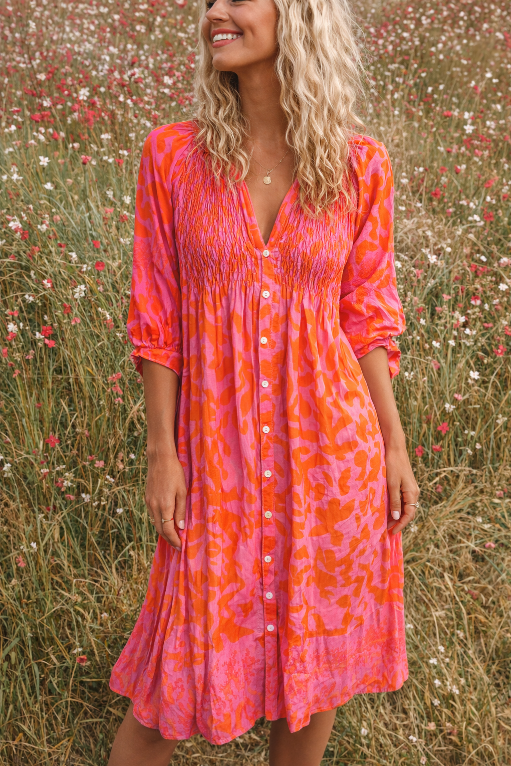 Pink Abstract Midi Dress