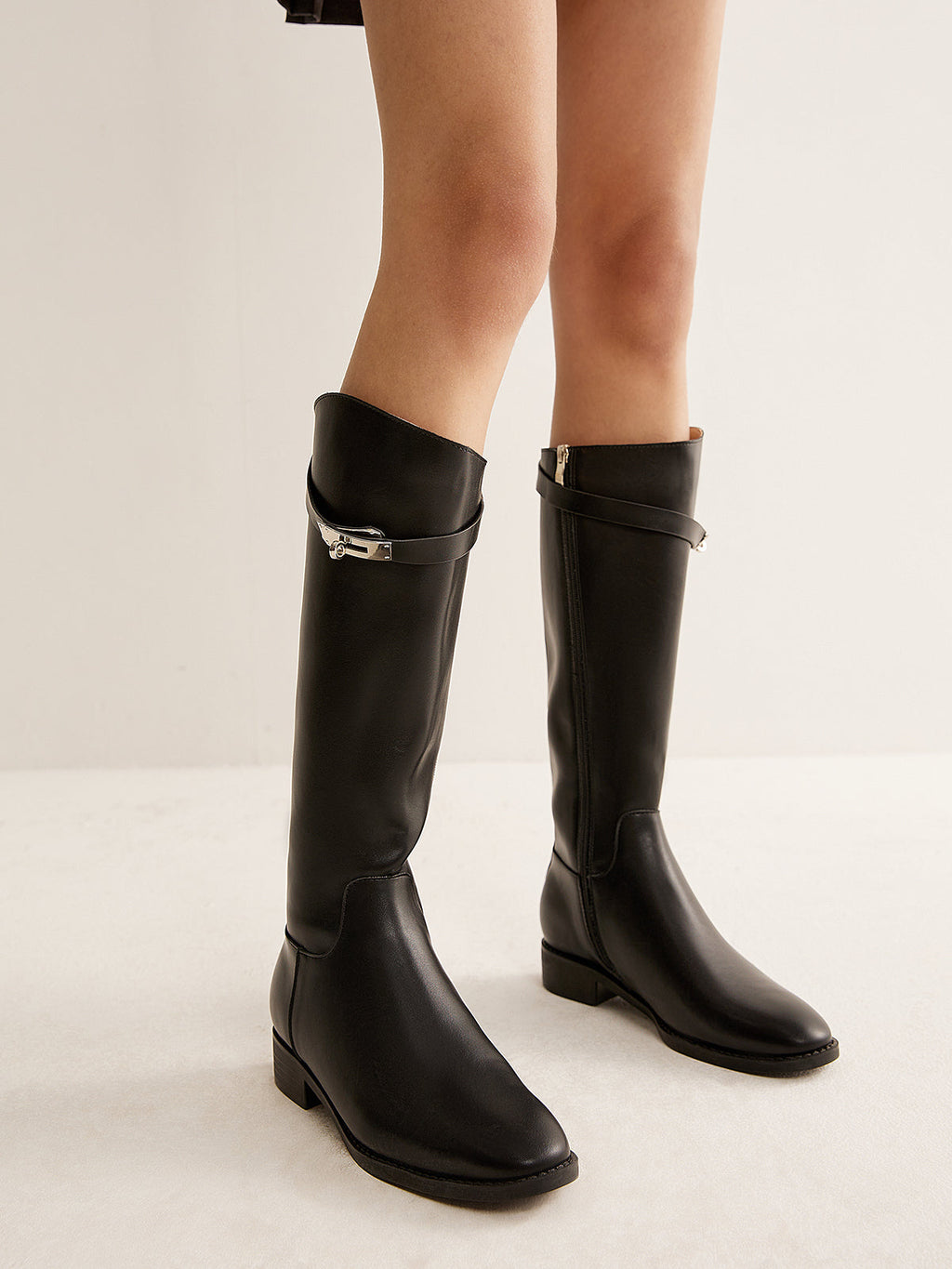 Buckle Strap Knee High Boots