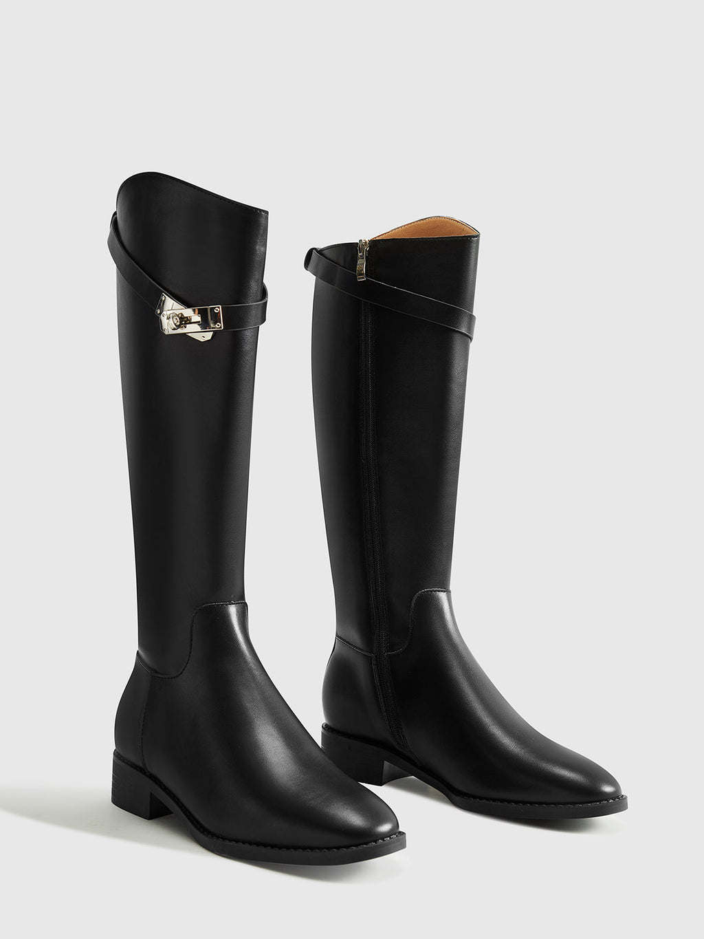 Buckle Strap Knee High Boots