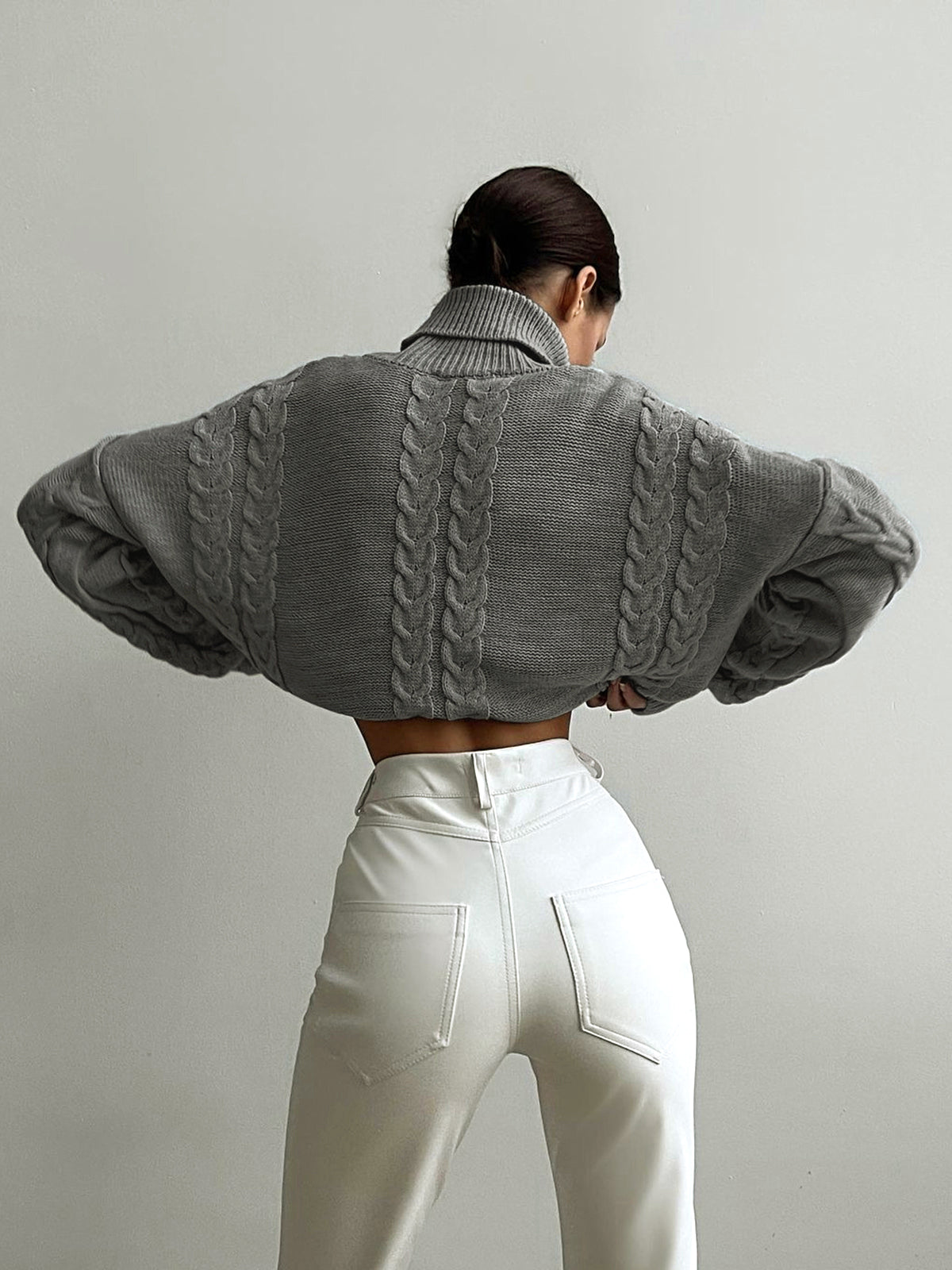 Cable Knit Cropped Turtleneck Sweater