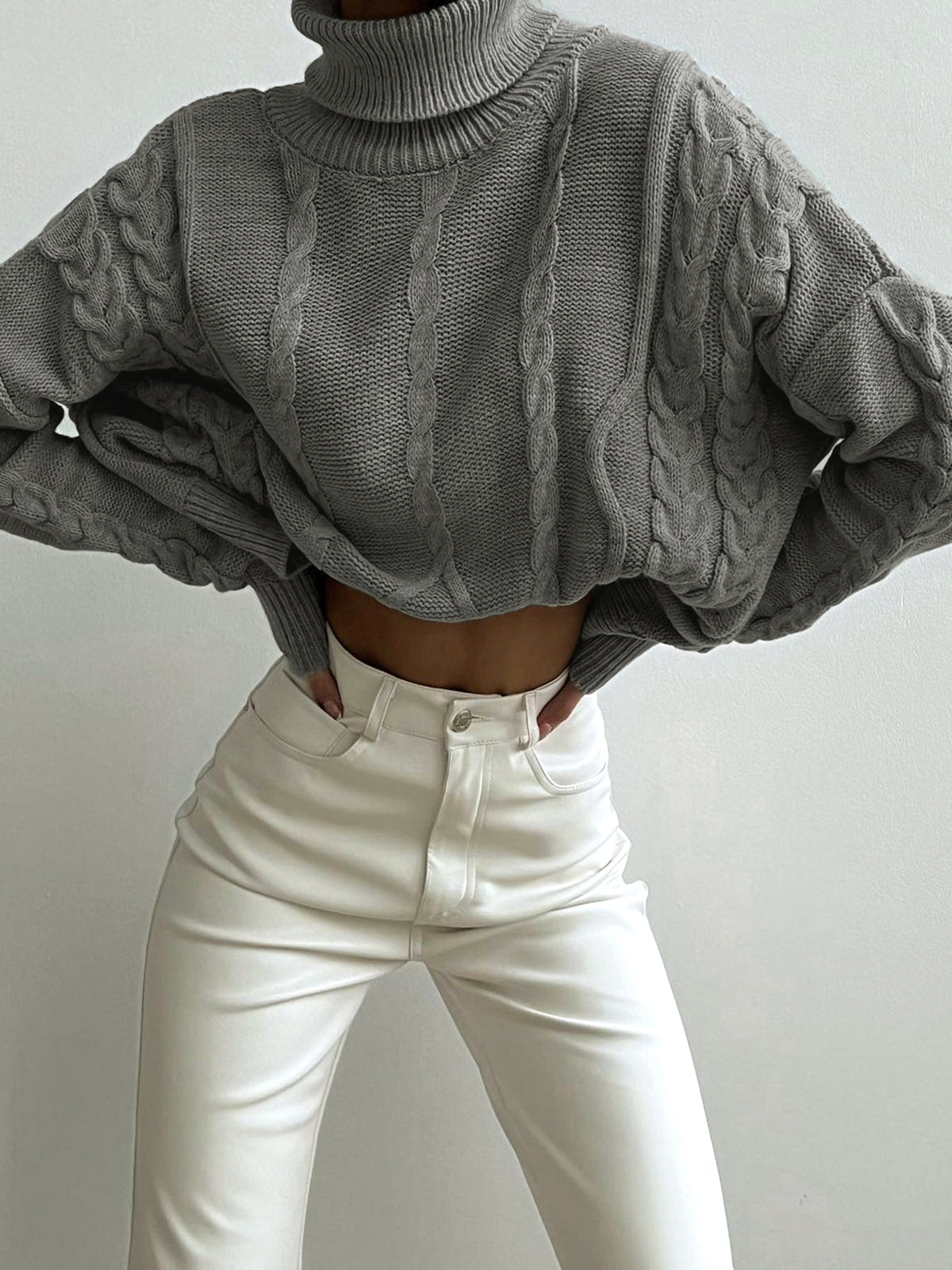 Cable Knit Cropped Turtleneck Sweater