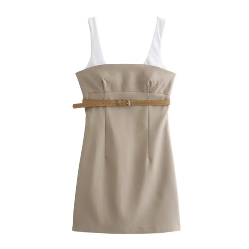 Belted Square Neck Mini Dress