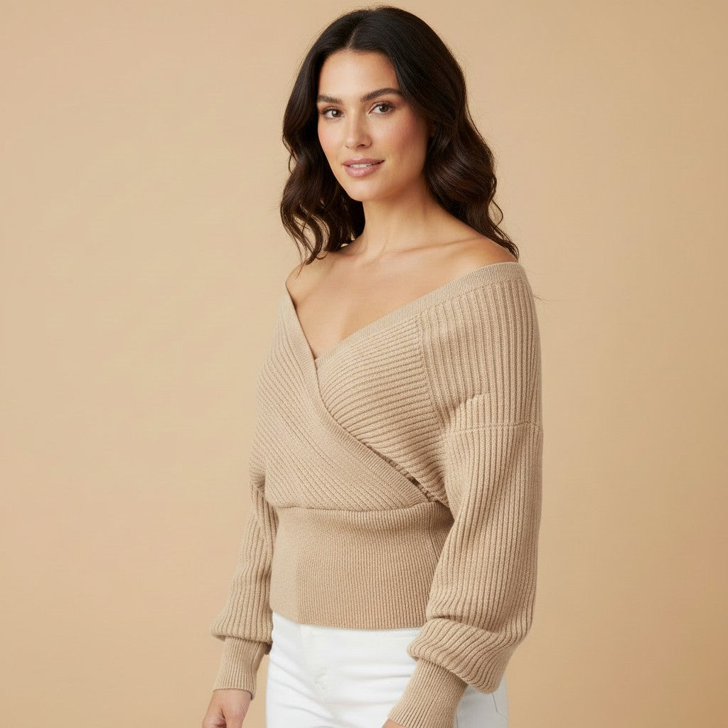 Ribbed Off-Shoulder Sweater