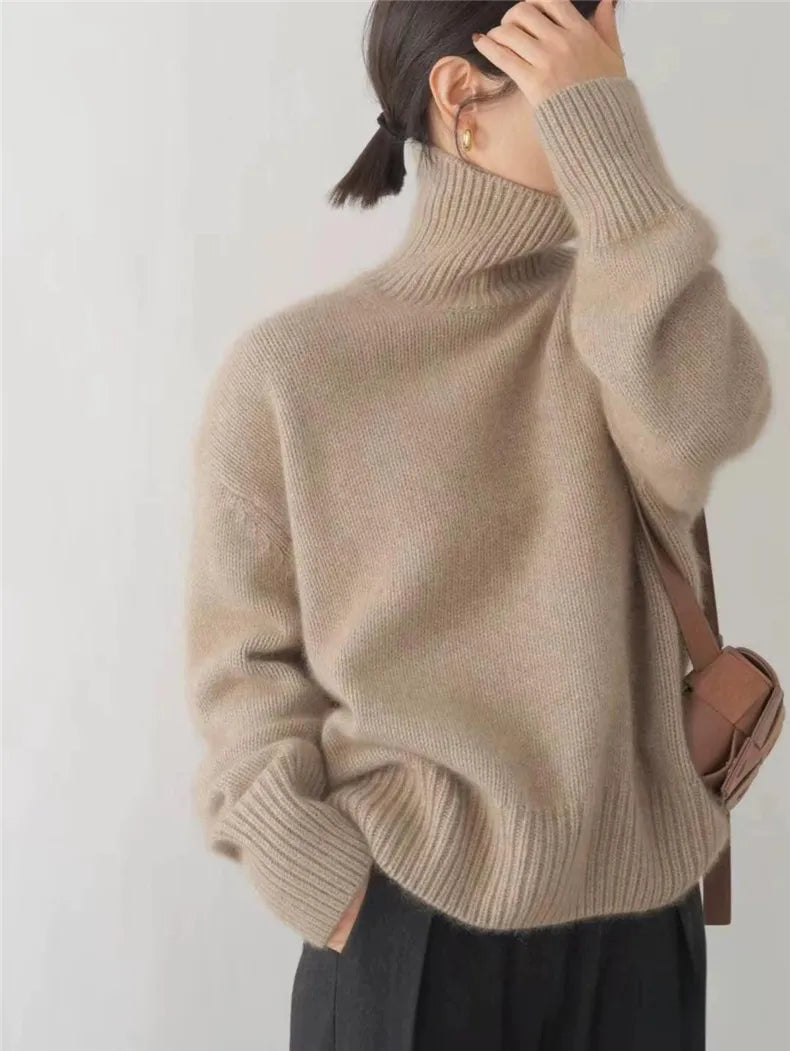 Oversized Ribbed Wool Turtleneck Sweater
