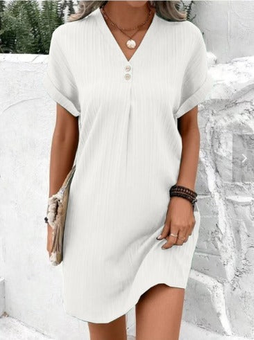 Pleated V-Neck Midi Dress