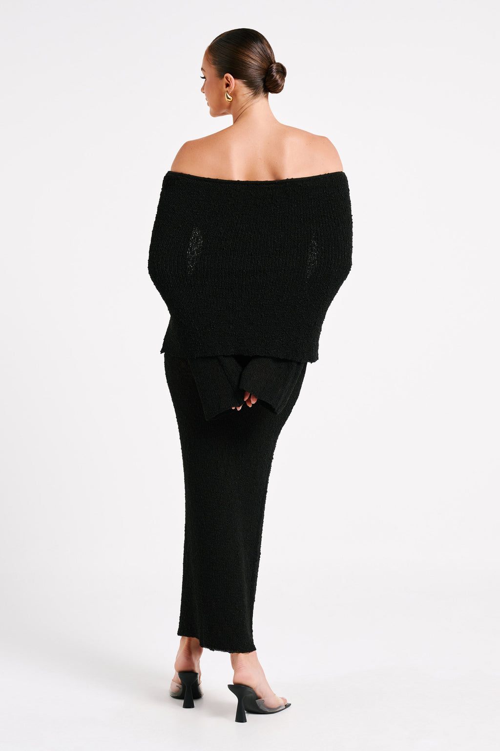 Bouclé Off Shoulder Maxi Dress