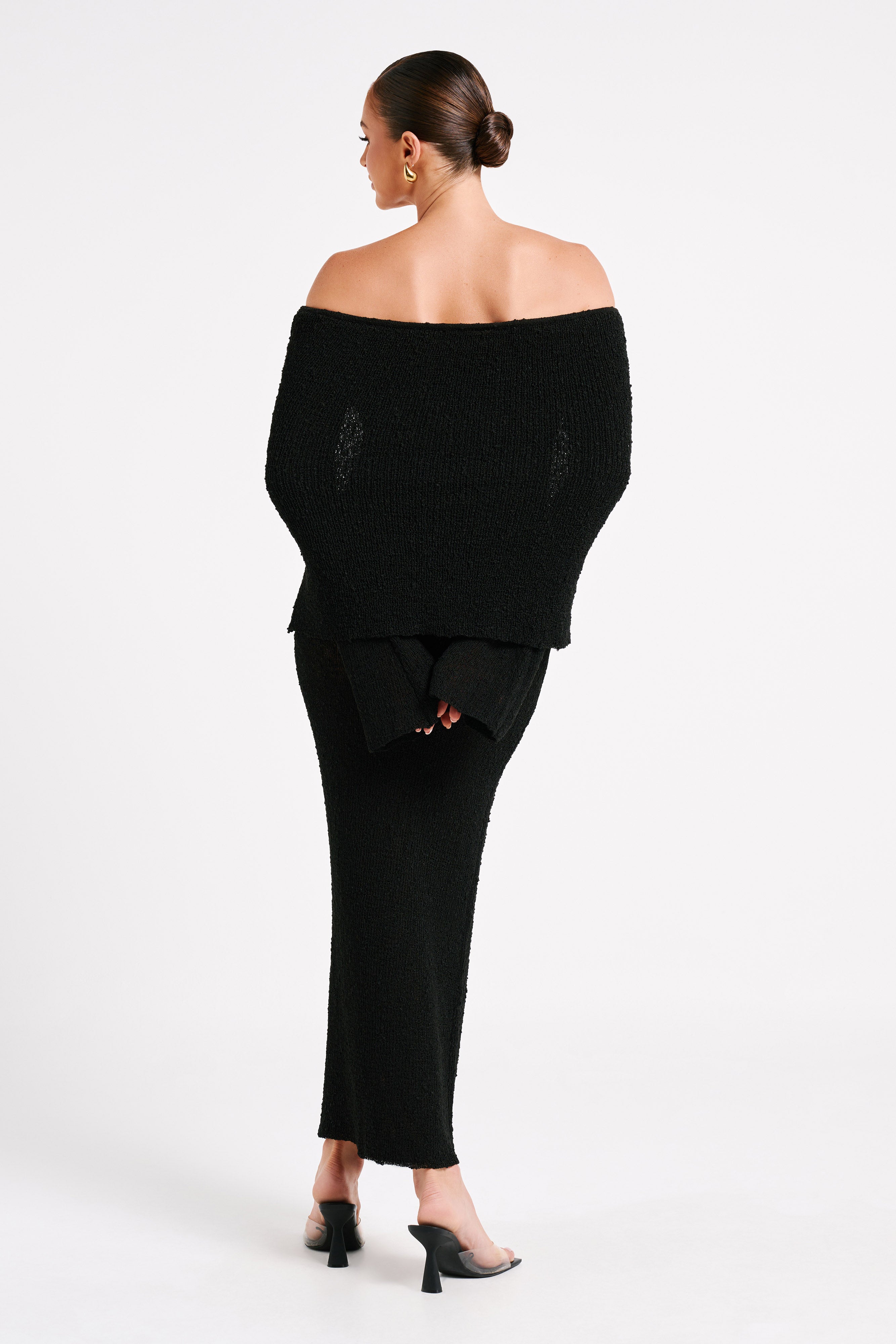 Bouclé Off Shoulder Maxi Dress