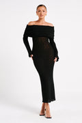Bouclé Off Shoulder Maxi Dress