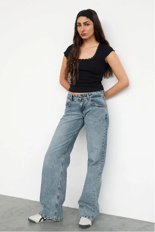 Low Rise Straight Leg Denim Jeans