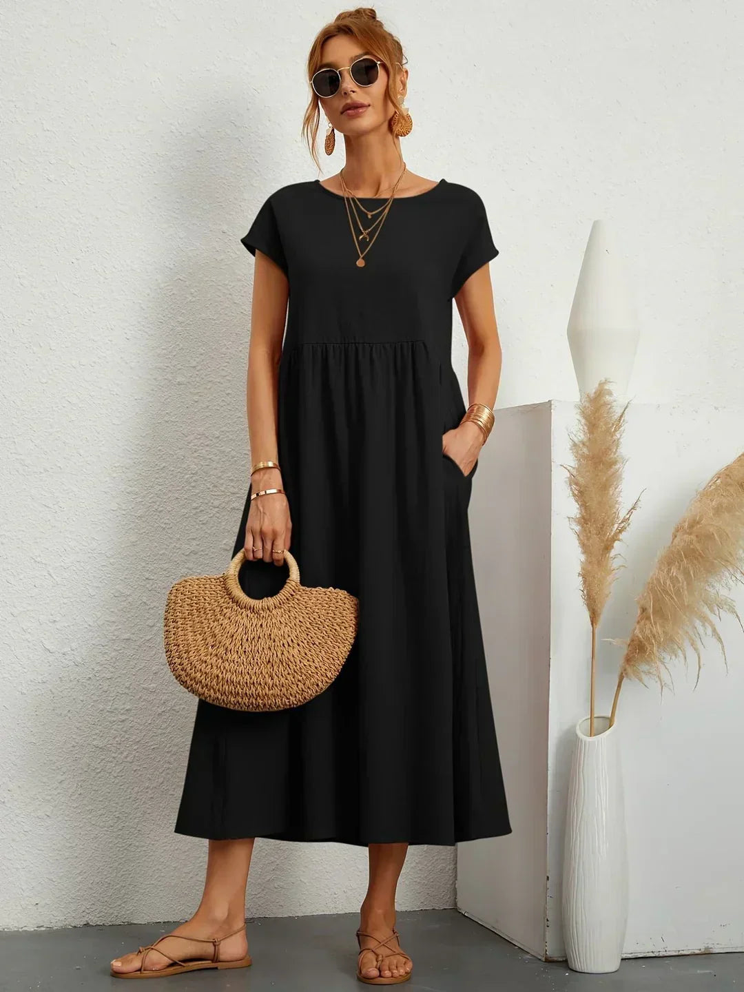 Relaxed Tiered Midi Dress