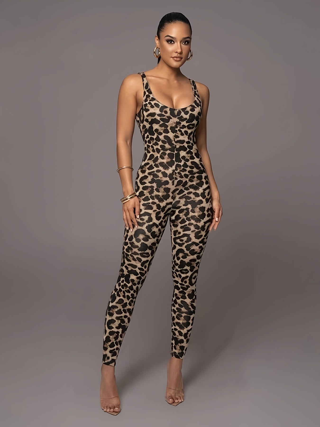 Sleeveless Panther Print Jumpsuit