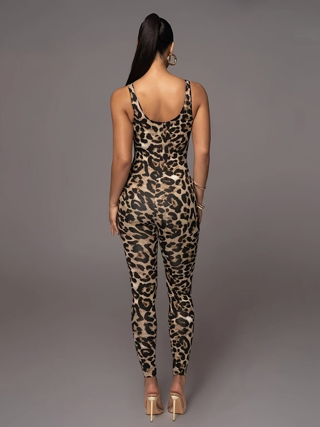 Sleeveless Panther Print Jumpsuit