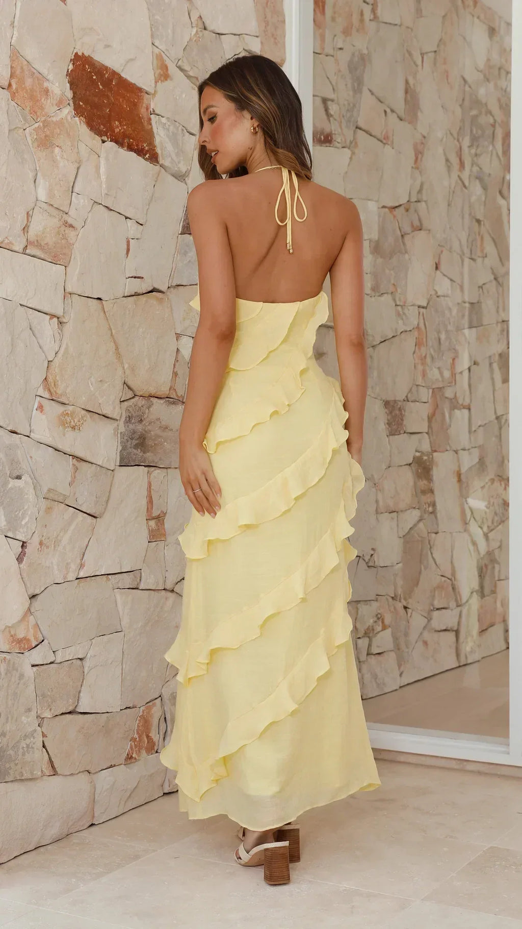 Halter Ruffle Maxi Dress