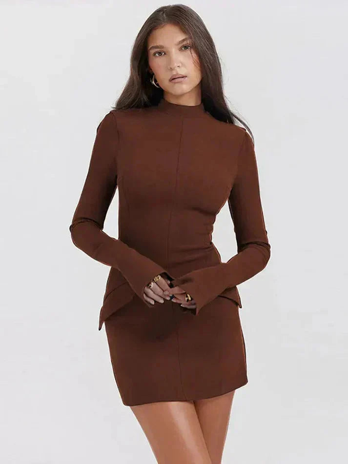 Mock Neck Long-Sleeve Mini Dress