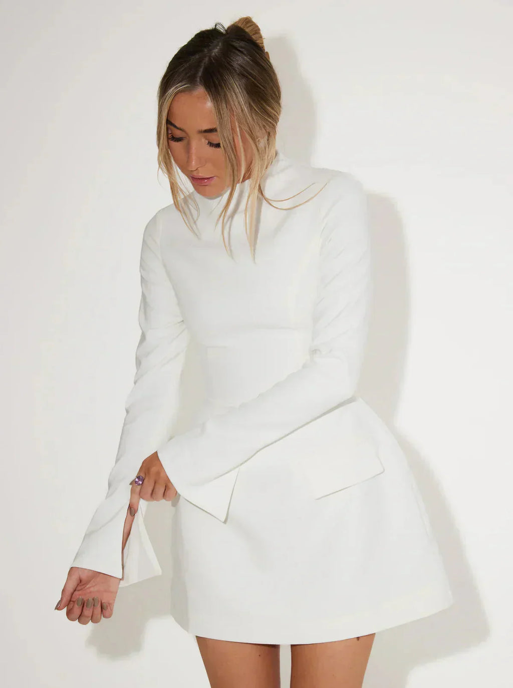 Mock Neck Long-Sleeve Mini Dress