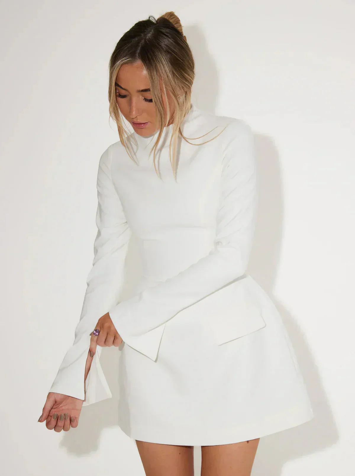 Mock Neck Long-Sleeve Mini Dress